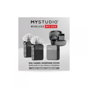 Easypix MyStudio Wireless Mic Duo R&aacute;tűzhető St&uacute;di&oacute; mikrofon &Aacute;tviteli m&oacute;d:Vezet&eacute;kes, R&aacute;di&oacute;jel vez&eacute;rl&eacute;sű Sz&eacute;lv&eacute;dővel, Mikrofon tart&oacute;val USB-C Vezet&eacute;kes,