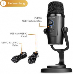 Boya Audio PM500 &Aacute;ll&oacute; USB-s mikrofon &Aacute;tviteli m&oacute;d:Vezet&eacute;kes, USB Talp, Vezet&eacute;kkel USB-C, USB-A, Audio, 2.0 (3,5 mm jack) Vezet&eacute;kes, USB (23085)