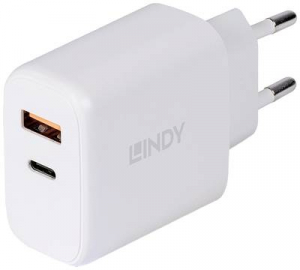 Lindy 30W USB Type A & C Charger USB-s t&ouml;ltők&eacute;sz&uuml;l&eacute;k 30 W 1x USB-A, 1x USB-C Feh&eacute;r Belt&eacute;r (73424)