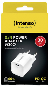 Intenso Power Adapter W30C2 white USB-s t&ouml;ltők&eacute;sz&uuml;l&eacute;k 30 W 1x USB-C Feh&eacute;r Belt&eacute;r GaN, USB Power Delivery (USB-PD) (7803062)