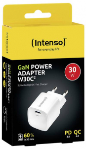 Intenso Power Adapter W30C2 white USB-s t&ouml;ltők&eacute;sz&uuml;l&eacute;k 30 W 1x USB-C Feh&eacute;r Belt&eacute;r GaN, USB Power Delivery (USB-PD) (7803062)