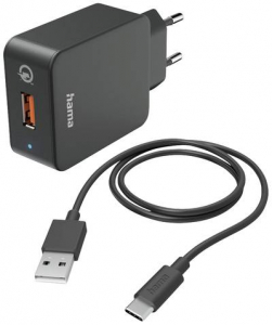 Hama USB-s t&ouml;ltők&eacute;sz&uuml;l&eacute;k 19.50 W 1x USB-C Fekete Belt&eacute;r (00201625)