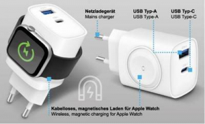 Eaxus Ladestation 3in1 USB-s t&ouml;ltő&aacute;llom&aacute;s 1x USB-A, 1x USB-C, #####1x Apple MagSafe Belt&eacute;r (25684)