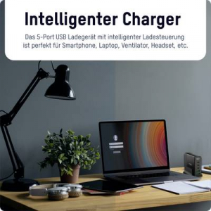 Ansmann Desktop Ladeger&auml;t mit Display  140W USB-s t&ouml;ltők&eacute;sz&uuml;l&eacute;k 140 W 2x USB-A, 3x USB-C Power Delivery Fekete Belt&eacute;r (DC5140PD)