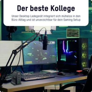 Ansmann Desktop Ladeger&auml;t mit Display  140W USB-s t&ouml;ltők&eacute;sz&uuml;l&eacute;k 140 W 2x USB-A, 3x USB-C Power Delivery Fekete Belt&eacute;r (DC5140PD)
