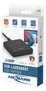 Ansmann Desktop Ladeger&auml;t  65W USB-s t&ouml;ltők&eacute;sz&uuml;l&eacute;k 65 W 2x USB-A, 2x USB-C Power Delivery Fekete Belt&eacute;r (DC465PD)