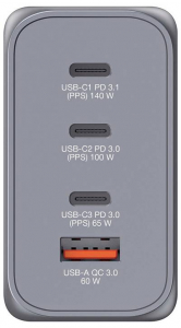 Verbatim GNC-240 GaN &Uacute;ti t&ouml;ltőadapter 240 W 1x USB-A, 3x USB-C Power Delivery, USB PD 3.1, QC 3.0 Sz&uuml;rke GaN, Eur&oacute;pai adapterrel, UK adapterrel, USA a