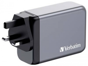 Verbatim GNC-240 GaN &Uacute;ti t&ouml;ltőadapter 240 W 1x USB-A, 3x USB-C Power Delivery, USB PD 3.1, QC 3.0 Sz&uuml;rke GaN, Eur&oacute;pai adapterrel, UK adapterrel, USA a