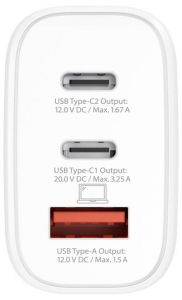 SKROSS Power Charger 65W PD GaN US USB-s t&ouml;ltők&eacute;sz&uuml;l&eacute;k 65 W 1x USB-A, 2x USB-C Power Delivery Belt&eacute;r (SKCH001265WPDUSCN)