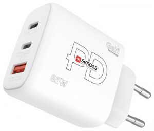 SKROSS Power Charger 65W PD GaN EU USB-s t&ouml;ltők&eacute;sz&uuml;l&eacute;k 65 W 1x USB-A, 2x USB-C Power Delivery Feh&eacute;r Belt&eacute;r (SKCH001065WPDEUCN)