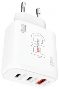 SKROSS Power Charger 65W PD GaN EU USB-s t&ouml;ltők&eacute;sz&uuml;l&eacute;k 65 W 1x USB-A, 2x USB-C Power Delivery Feh&eacute;r Belt&eacute;r (SKCH001065WPDEUCN)