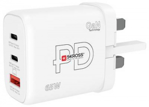 SKROSS Power Charger 65W PD GaN Combo+ UK USB-s t&ouml;ltők&eacute;sz&uuml;l&eacute;k 65 W 1x USB-A, 2x USB-C Power Delivery Belt&eacute;r (SKKT0565WPDUKCN)