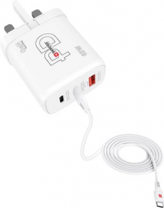 SKROSS Power Charger 65W PD GaN Combo+ UK USB-s t&ouml;ltők&eacute;sz&uuml;l&eacute;k 65 W 1x USB-A, 2x USB-C Power Delivery Belt&eacute;r (SKKT0565WPDUKCN)