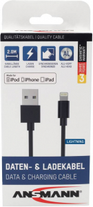 Ansmann Apple iPad/iPhone/iPod T&ouml;ltők&aacute;bel [1x USB 2.0 dug&oacute;, A t&iacute;pus - 1x Apple Dock dug&oacute; Lightning] 2.00 m Fekete (1700-0079)