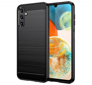 Szilikon telefonvédő (ütésállóság, légpárnás sarok, szálcsiszolt, karbon minta) FEKETE Samsung Galaxy A15 4G (SM-A155) / Galaxy A15 5G (SM-A156) "Giga