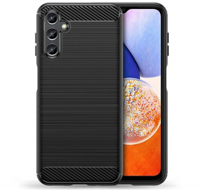 Szilikon telefonv&eacute;dő (&uuml;t&eacute;s&aacute;ll&oacute;s&aacute;g, l&eacute;gp&aacute;rn&aacute;s sarok, sz&aacute;lcsiszolt, karbon minta) FEKETE Samsung Galaxy A14 4G (SM-A145) / Galaxy A14 5G (SM-A146) "Giga