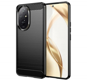 Szilikon telefonv&eacute;dő (&uuml;t&eacute;s&aacute;ll&oacute;s&aacute;g, l&eacute;gp&aacute;rn&aacute;s sarok, sz&aacute;lcsiszolt, karbon minta) FEKETE Honor 200 "Gigapack csomagol&aacute;s" (GP-159614)