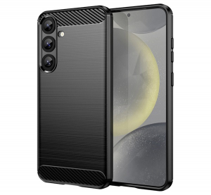 Szilikon telefonv&eacute;dő (&uuml;t&eacute;s&aacute;ll&oacute;s&aacute;g, l&eacute;gp&aacute;rn&aacute;s sarok, sz&aacute;lcsiszolt, karbon minta) FEKETE Samsung Galaxy S25 Plus (SM-S936) "Gigapack csomagol&aacute;s" (GP-166