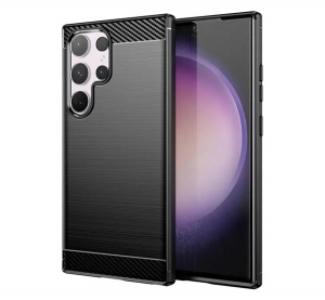 Szilikon telefonv&eacute;dő (&uuml;t&eacute;s&aacute;ll&oacute;s&aacute;g, l&eacute;gp&aacute;rn&aacute;s sarok, sz&aacute;lcsiszolt, karbon minta) FEKETE Samsung Galaxy S24 Ultra (SM-S928) "Gigapack csomagol&aacute;s" (GP-15