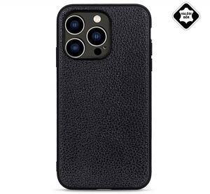 Szilikon telefonv&eacute;dő (val&oacute;di bőr h&aacute;tlap) FEKETE Apple iPhone 14 Pro "Gigapack csomagol&aacute;s" (GP-128956)