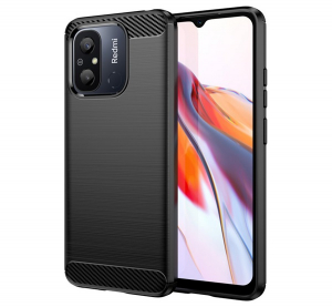 Szilikon telefonv&eacute;dő (&uuml;t&eacute;s&aacute;ll&oacute;s&aacute;g, l&eacute;gp&aacute;rn&aacute;s sarok, sz&aacute;lcsiszolt, karbon minta) FEKETE Xiaomi Redmi 12C "Gigapack csomagol&aacute;s" (GP-136868)