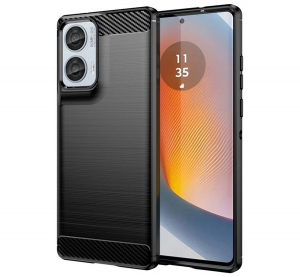 Szilikon telefonv&eacute;dő (&uuml;t&eacute;s&aacute;ll&oacute;s&aacute;g, l&eacute;gp&aacute;rn&aacute;s sarok, sz&aacute;lcsiszolt, karbon minta) FEKETE Motorola Moto G85 5G (XT2427) "Gigapack csomagol&aacute;s" (GP-162763)
