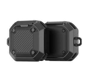 Dux Ducis SECG szilikon tok (ütésállóság, karabíner, csíkos) FEKETE Galaxy Buds Live / Buds Pro / Buds 2 / Buds 2 Pro (GP-157404)