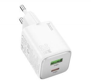 Hoco N41 h&aacute;l&oacute;zati t&ouml;ltő USB+Type-C aljzat (20W, GaN, PD gyorst&ouml;ltő 3.0) FEH&Eacute;R (N41_W)