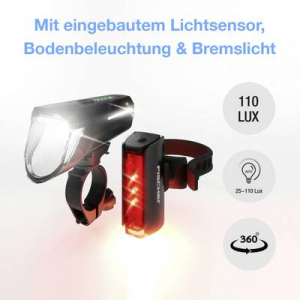 Fischer Fahrrad PLUS 110 + TWIN STOP Ker&eacute;kp&aacute;r vil&aacute;g&iacute;t&aacute;s k&eacute;szlet LED Fekete (50686)