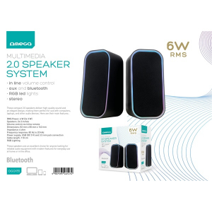 OMEGA Hangsz&oacute;r&oacute; 6W, sztereo 2.0, torony, Bluetooth, RMS, RGB, 3,5mm jack, USB, fekete (OGG135)
