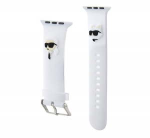 CG MOBILE KARL LAGERFELD KARL AND CHOUPETTE HEAD NFT p&oacute;tsz&iacute;j (egyedi m&eacute;ret, kicsi, szilikon, f&eacute;m csat) FEH&Eacute;R Apple Watch Series 5 40mm / Watch Series