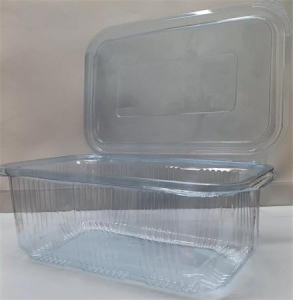 Ételtároló doboz, egybefedeles, újrahasznosított műanyag, szögletes, 1000 ml, 100 db, "Party", víztiszta (KHMU294)