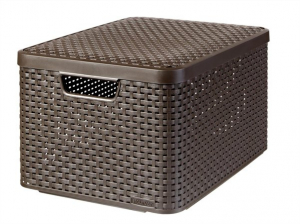 CURVER Rattan hatású kosár tetővel, 30l, sötétbarna,  "Style L" (CSCR30SB)
