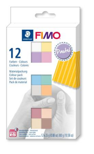 FIMO Gyurma, k&eacute;szlet, 12x25 g, &eacute;gethető,  "Soft Pastel" 12 k&uuml;l&ouml;nb&ouml;ző sz&iacute;n (FM8023C123)