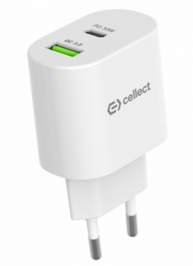 Cellect h&aacute;l&oacute;zati gyorst&ouml;ltő adapter 30W USB-A &eacute;s C csatlakoz&oacute;val feh&eacute;r (MTCB-PD30WNE-W)