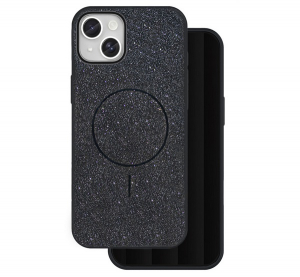 Szilikon telefonv&eacute;dő (műanyag h&aacute;tlap, kamerav&eacute;dő, MagSafe, csillog&oacute;) FEKETE Apple iPhone 14 "Gigapack csomagol&aacute;s" (GP-171526)