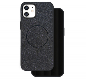 Szilikon telefonv&eacute;dő (műanyag h&aacute;tlap, kamerav&eacute;dő, MagSafe, csillog&oacute;) FEKETE Apple iPhone 12 Pro / iPhone 12 "Gigapack csomagol&aacute;s" (GP-171517)