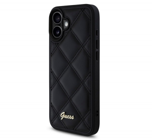 CG MOBILE GUESS PU LEATHER QUILTED szilikon telefonv&eacute;dő (&uuml;t&eacute;s&aacute;ll&oacute;s&aacute;g, bőr hat&aacute;s&uacute; h&aacute;tlap, rombusz) FEKETE Apple iPhone 16 Plus (GUHCP16MPSQSQSK)