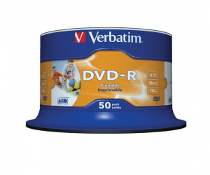 Verbatim DVD-R lemez, nyomtathat&oacute;, matt, no-ID, 4,7GB, 16x, hengeren,  (DVDV-16B50NN)