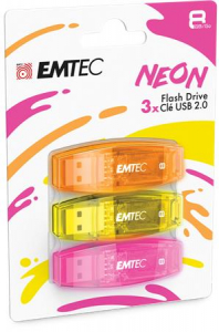 Emtec Pendrive, 8GB, 3 db, USB 2.0,  "C410 Neon", narancs, citroms&aacute;rga, r&oacute;zsasz&iacute;n (UE8GN3)