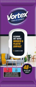VORTEX Nedves t&ouml;rlőkendő, fa- &eacute;s műanyag fel&uuml;letre, 48 db,  (KHK968)