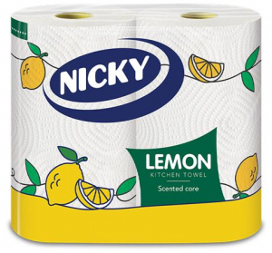 K&eacute;zt&ouml;rlő, tekercses, 2 r&eacute;tegű, 90 lap, "Nicky", citrom (KHT938)