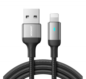 JOYROOM A10 adatk&aacute;bel (USB - lightning, 2.4A, 200cm, cipőfűző, LED jelz&eacute;s) FEKETE Apple IPAD / iPhone 6 Plus 5.5 / iPhone 6S 4.7 (S-UL012A10_200_B)