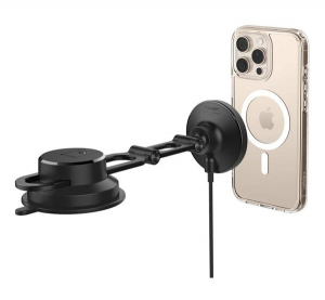 Spigen ONETAP PRO4 aut&oacute;s tart&oacute; (műszerfalra, sz&eacute;lv&eacute;dőre, m&aacute;gneses, 360&deg;, wireless, gyorst&ouml;ltő, 15W) FEKETE (ACP08544)