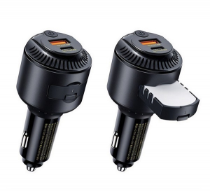 Remax YATOY aut&oacute;s t&ouml;ltő USB+Type-C aljzat (60W, PD gyorst&ouml;ltő, illatos&iacute;t&oacute;) FEKETE (GP-171792)