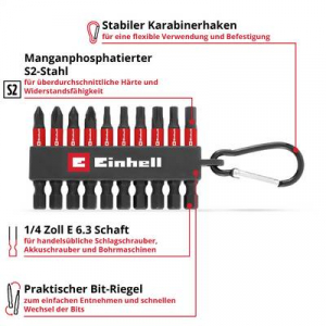 Einhell Karabiner Impact Bit Set 10tlg  Bit k&eacute;szlet 1/4 (6.3 mm), PH, PZ, TORX, Hatlap (118633)