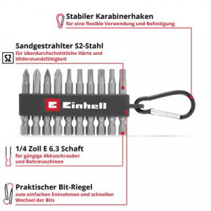 Einhell Karabiner Bit Set 10tlg  Bit k&eacute;szlet 1/4 (6.3 mm), PH, PZ, TORX, Hatlap (118623)