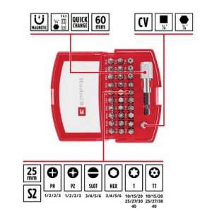 Einhell BELT CLIP  Bit k&eacute;szlet 32 r&eacute;szes TORX, PZ, PH, Egyeneshorny&uacute;, Tamper Torx Bit tart&oacute;val (118495)