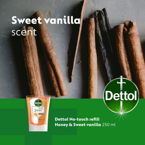 Dettol Van&iacute;lia Var&aacute;zs foly&eacute;kony szappan ut&aacute;nt&ouml;ltő &eacute;rtint&eacute;s n&eacute;lk&uuml;li k&eacute;zmos&oacute; k&eacute;sz&uuml;l&eacute;khez 250 ml