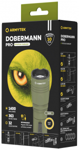 ArmyTek Dobermann Pro Magnet USB Olive Warm LED K&eacute;zil&aacute;mpa Csukl&oacute;p&aacute;nt, Tokkal Akkur&oacute;l &uuml;zemeltetett 1400 lm 164 g (F07501WO)